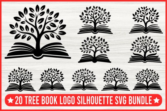 20 Tree Book Logo Silhouette SVG Bundle