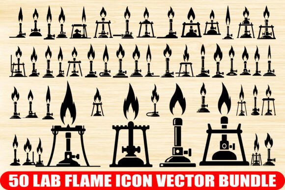 50 Lab Flame Icon Silhouette: A Versatile Design Resource for Science-Themed Projects