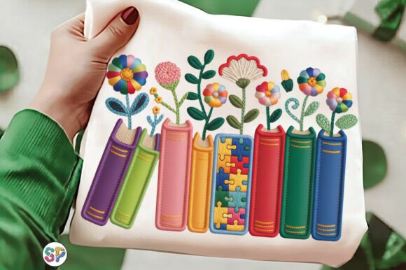 Autism Faux Yarn Books Floral Shirt Png: A Textured Approach to Digital Design