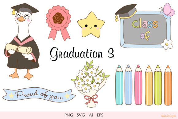 Cute Graduation Clipart Part 3: Celebrating Kawaii Goose School Success with SVG Designs