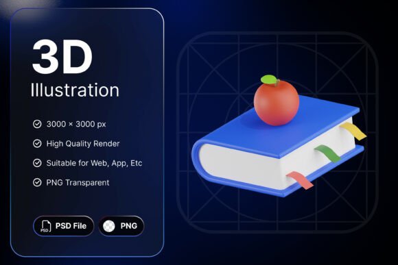 Elevating Digital Education with a Charming 3D Book and Apple Icon