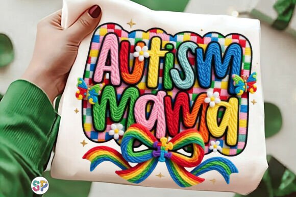 Faux Yarn Autism Mama Checkered Bow PNG: A Creative Design Asset
