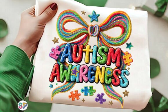Faux Yarn Coquette Autism Awareness Bow Design