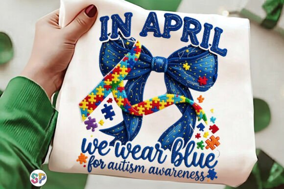 In April We Wear Blue Faux Yarn Shirt Design