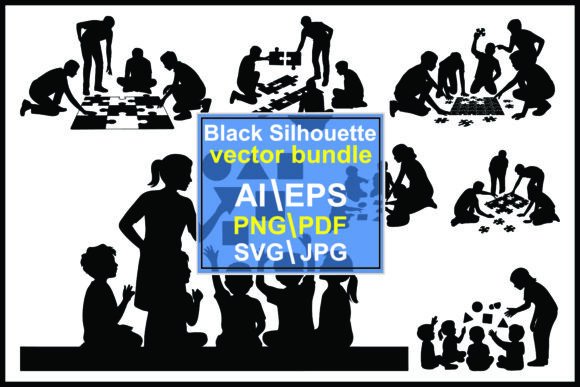 Silhouettes of People Playing Puzzles