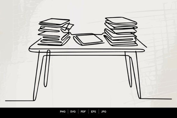 Stacked Books on Desk Line Art: A Minimalist Design Essential