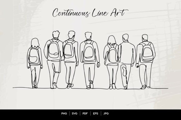 Students Walking Line Art SVG Design